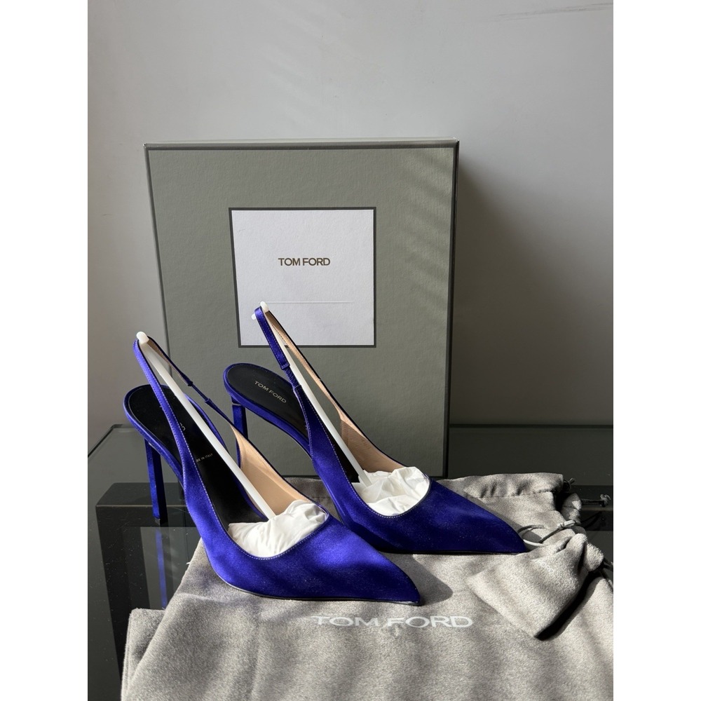 NWB $1220 TOM FORD Purple Satin Slideback Pumps High Heel Size 40.5
